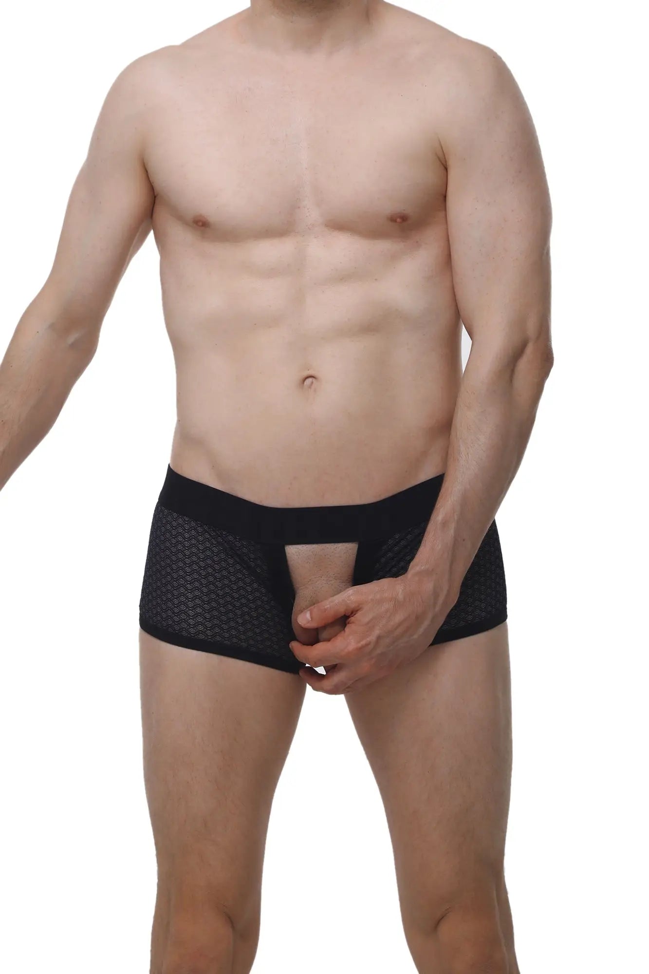 PetitQ boxer olloix macra black mesh briefs with solid waistband and central cutout for stylish comfort