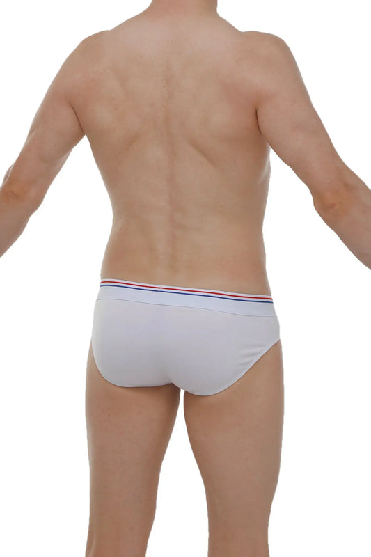 PetitQ brief Anjouin modal white white briefs with red white and blue striped waistband for comfortable wear