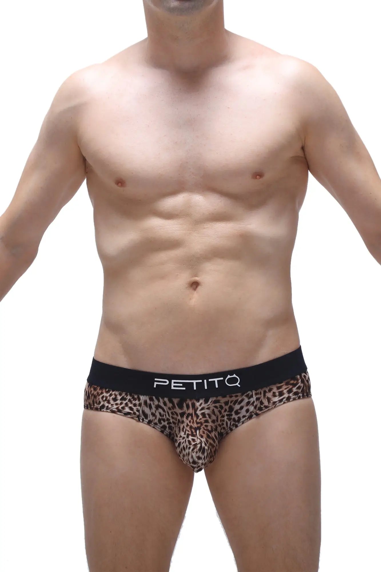 PetitQ brief Neure Panthere leopard-print men’s briefs with black waistband and petitq brand name