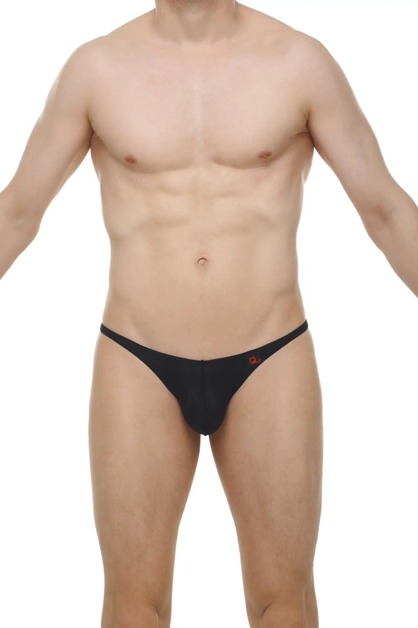 Black thong plellis plum with a small red logo on the side showing the back view