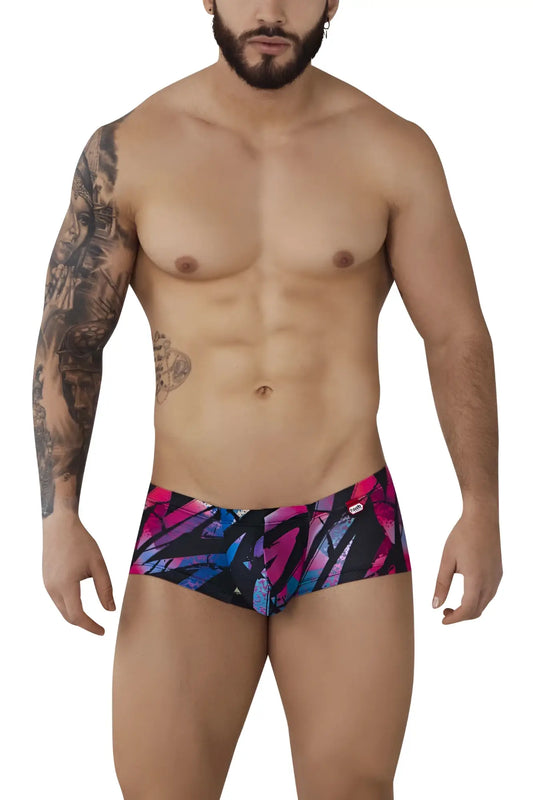 Pikante pik 0988 jartum swim trunks in vibrant pink blue and black geometric pattern for bold beachwear