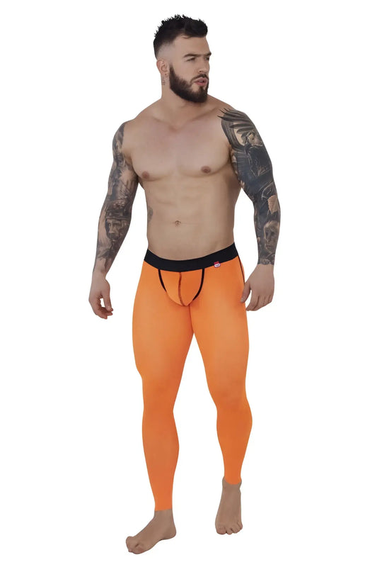 Bright orange pikante pik 1271 sonar athletic pants with black waistband and trim in form-fitting leggings style