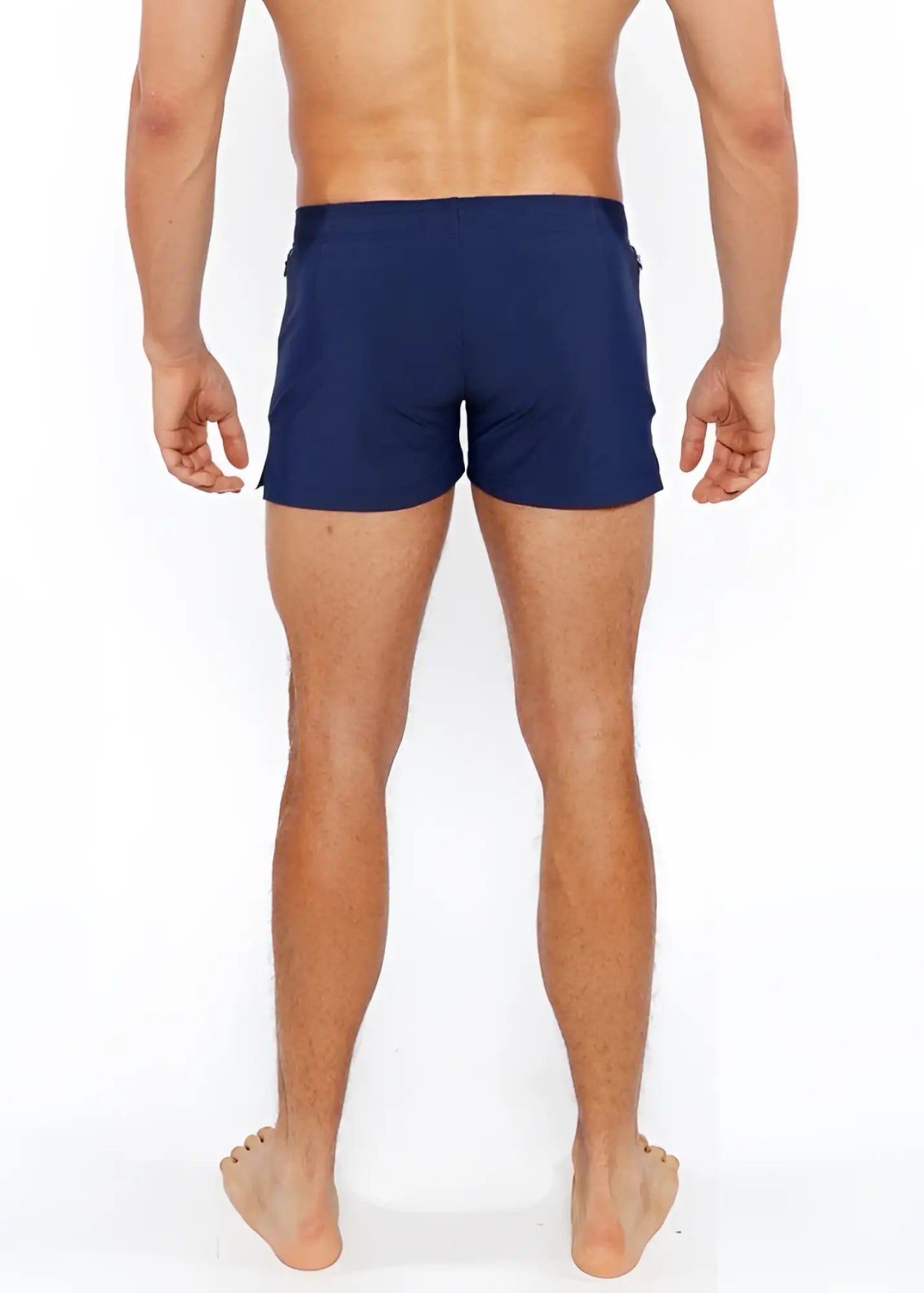 Navy blue ribbed pinstripe swim short made of lightweight fabric ideal for comfortable beachwear