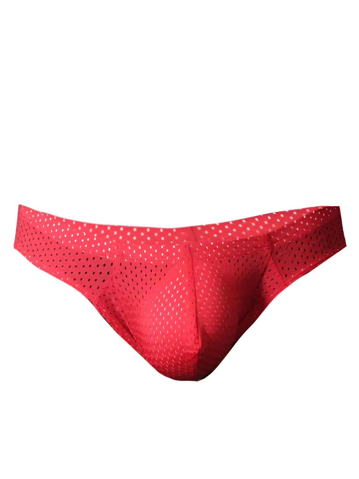Red mesh bunz brief with plus pouch in red featuring a perforated mesh design for breathable comfort