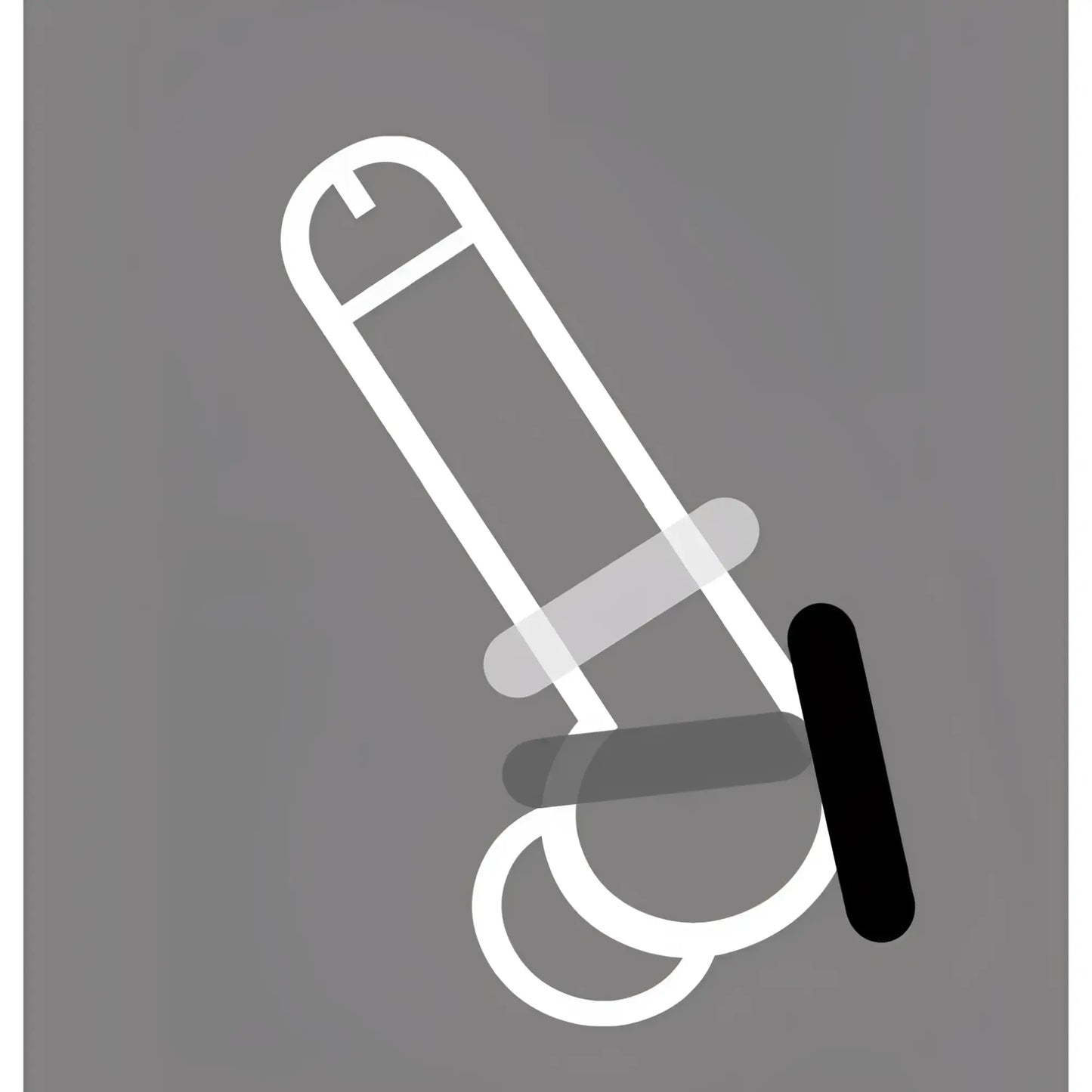 White outline illustration of a hand truck with black handle in rascal the d-ring glow x3 product design