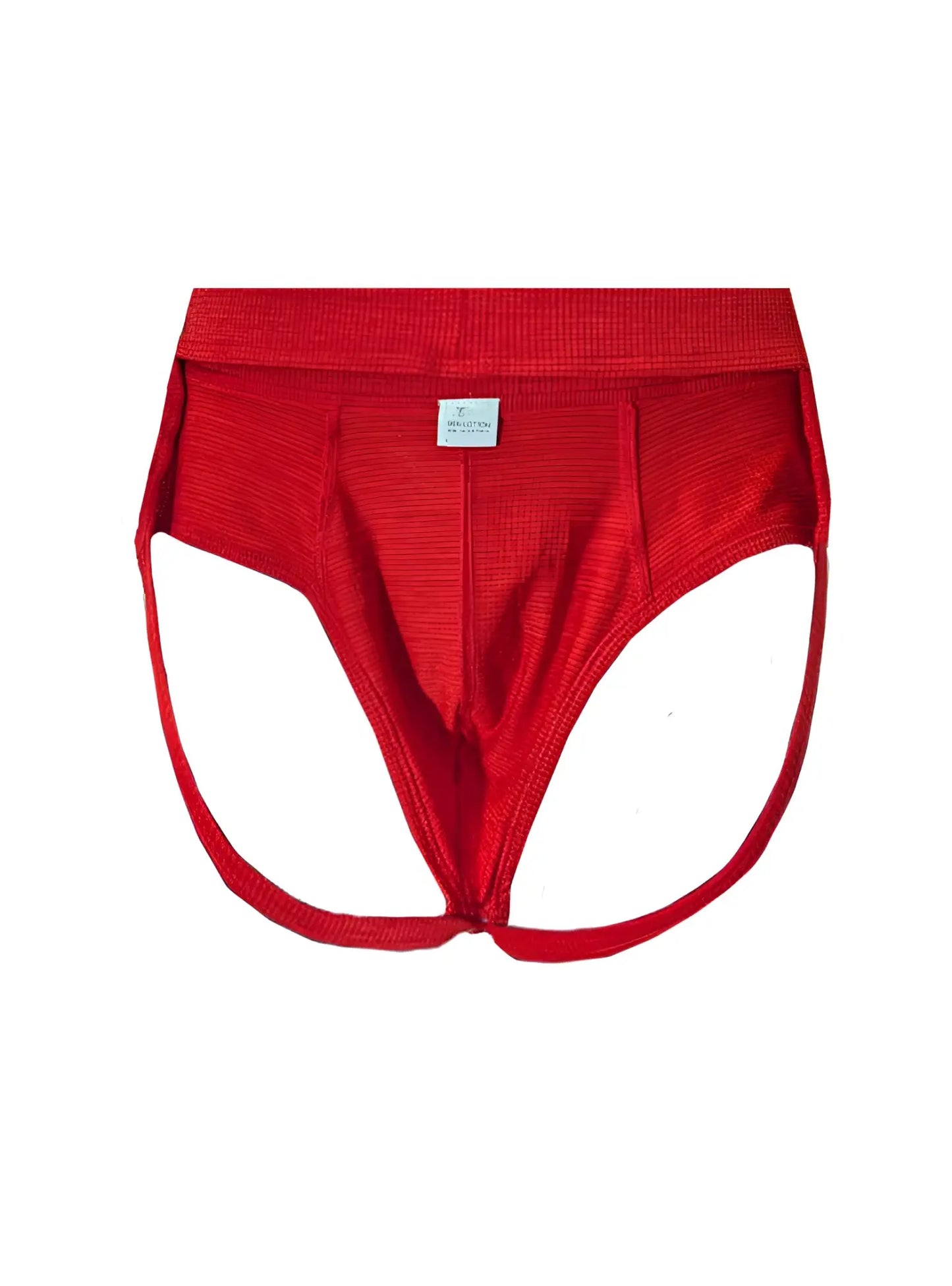 Red relax jockstrap briefs in red textured fabric with supportive waistband and side straps for comfort and support