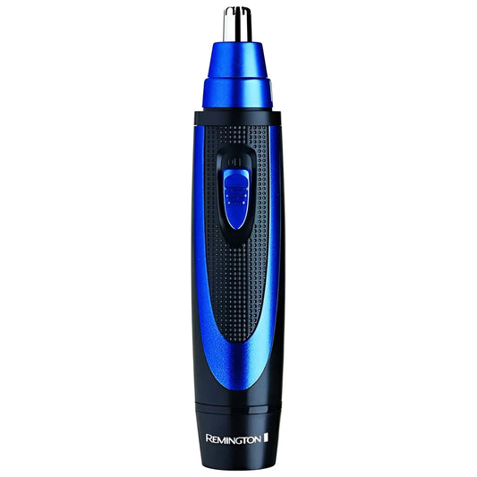 Blue and black Remington 3-in-1 electric nose trimmer with textured grip for nose ear and face grooming