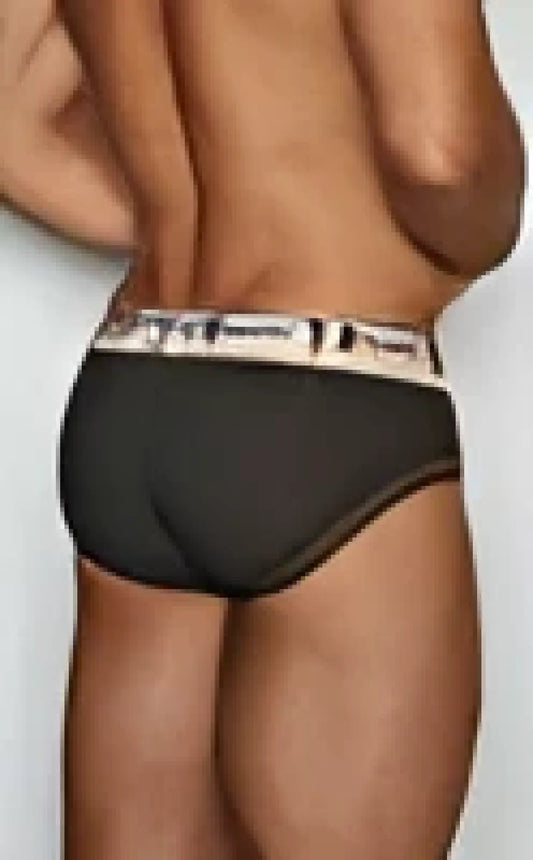Black c-in2 brief 3313-068 with a white and gray striped waistband made of soft breathable fabric