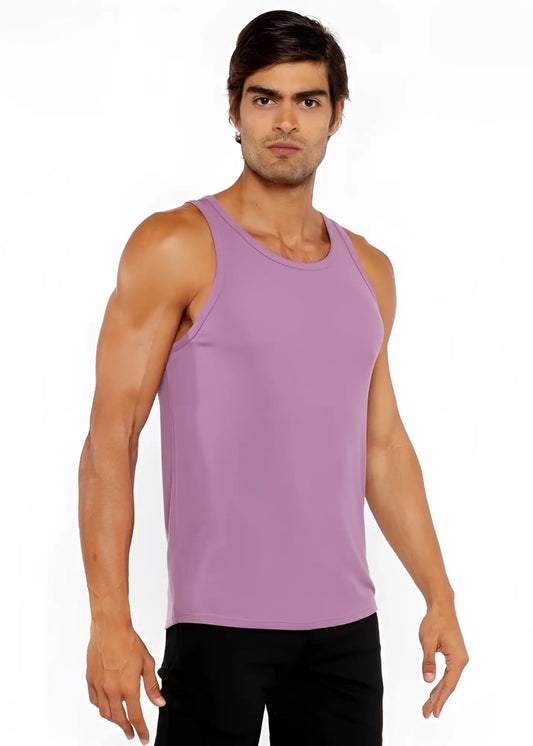 A sleek lavender rib modal tank top with a simple round neckline and smooth fabric for comfortable wear
