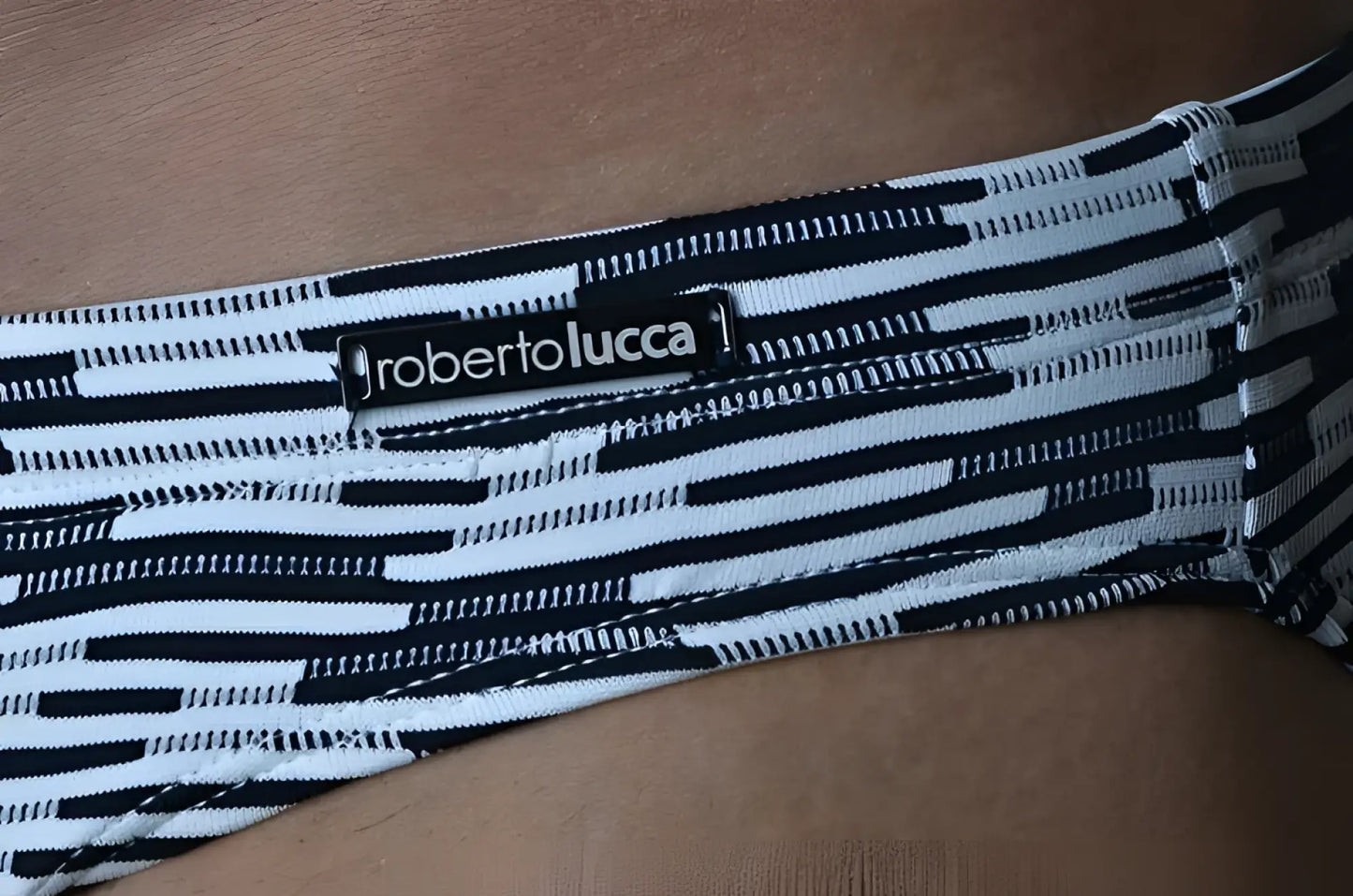 Roberto lucca matteo bikini swimwear black and white striped bottom with modern geometric pattern size l back view