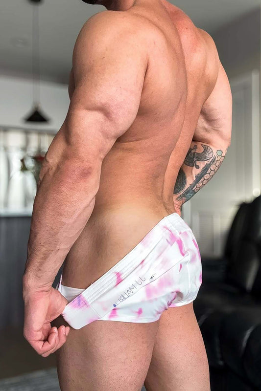 JJ Malibu Men's Stretch-It 2" Short Shorts - Pink Tie-Dye