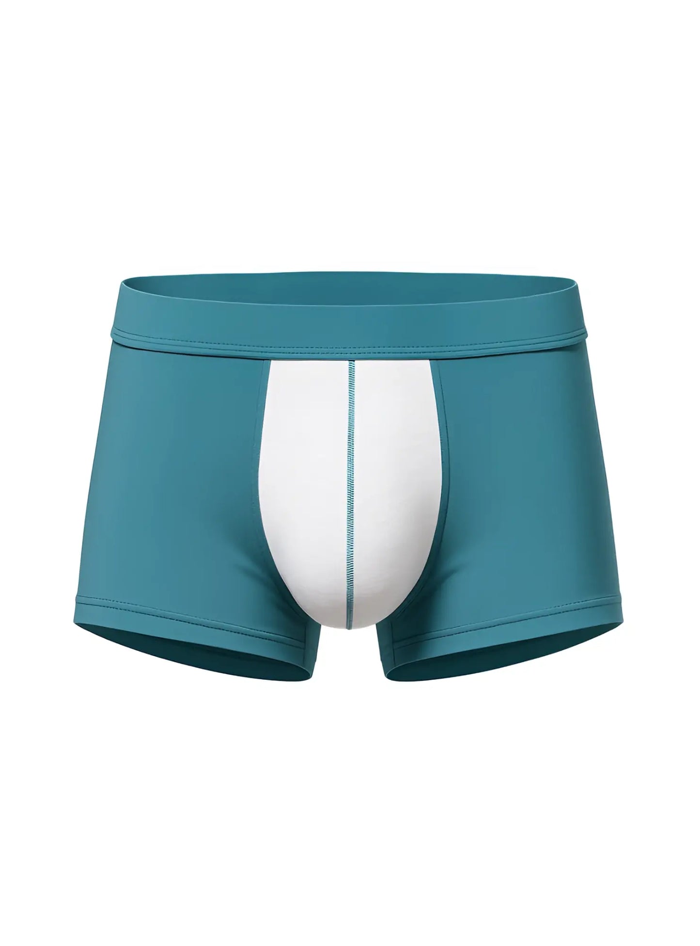 Teal and white soft stretch contrast trunk boxer briefs with central seam detail for comfortable everyday wear