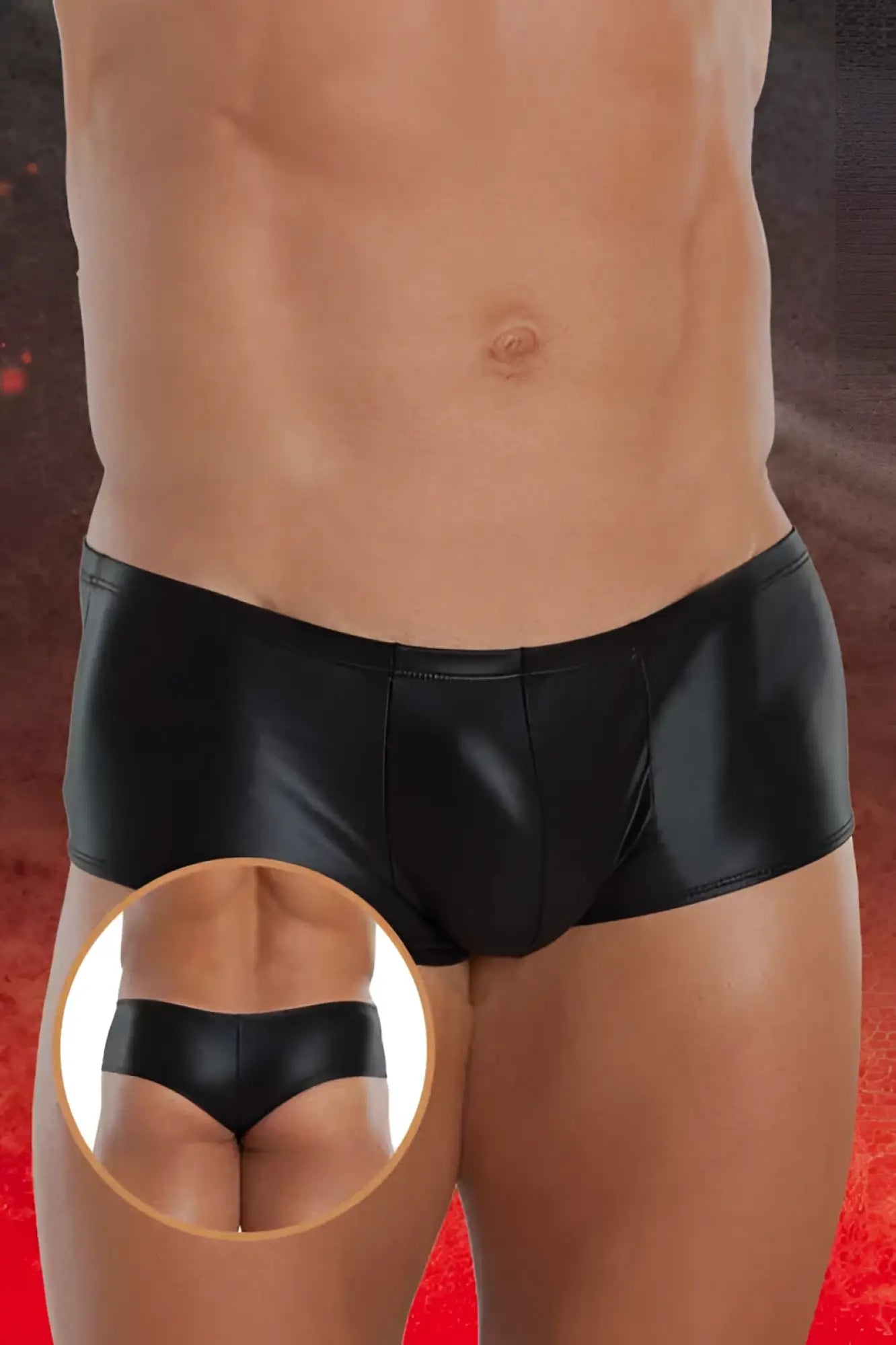 Softline cheeky back boxer brief underwear black size l made of shiny faux leather with a snug glossy fit