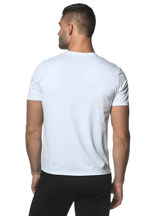 White short-sleeved crew neck t-shirt made with sorona fabric for comfortable everyday wear