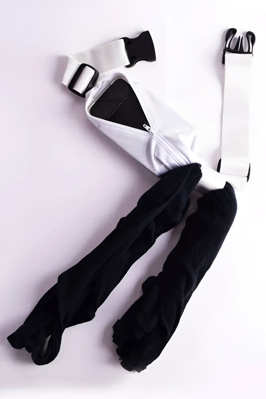 Ssb bag running belt white nylon fanny pack with black zipper and adjustable straps for secure fit