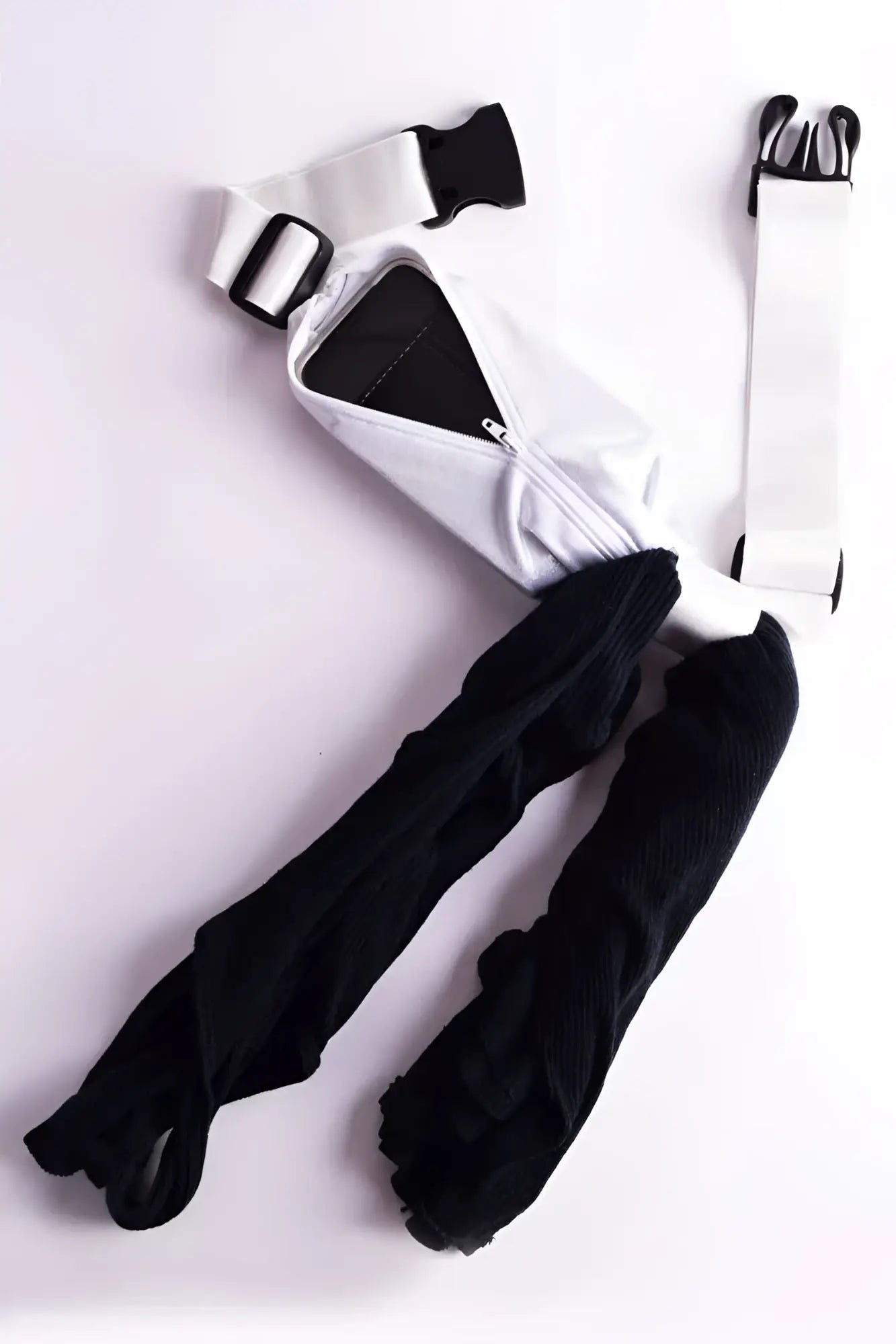 Ssb bag running belt white nylon fanny pack with black zipper and adjustable straps for secure fit