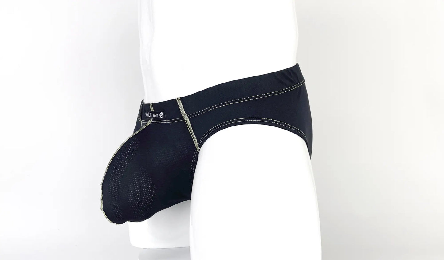 Yellow stitch big boy pouch brief underwear with mesh panel and contrasting stitching by womans brand