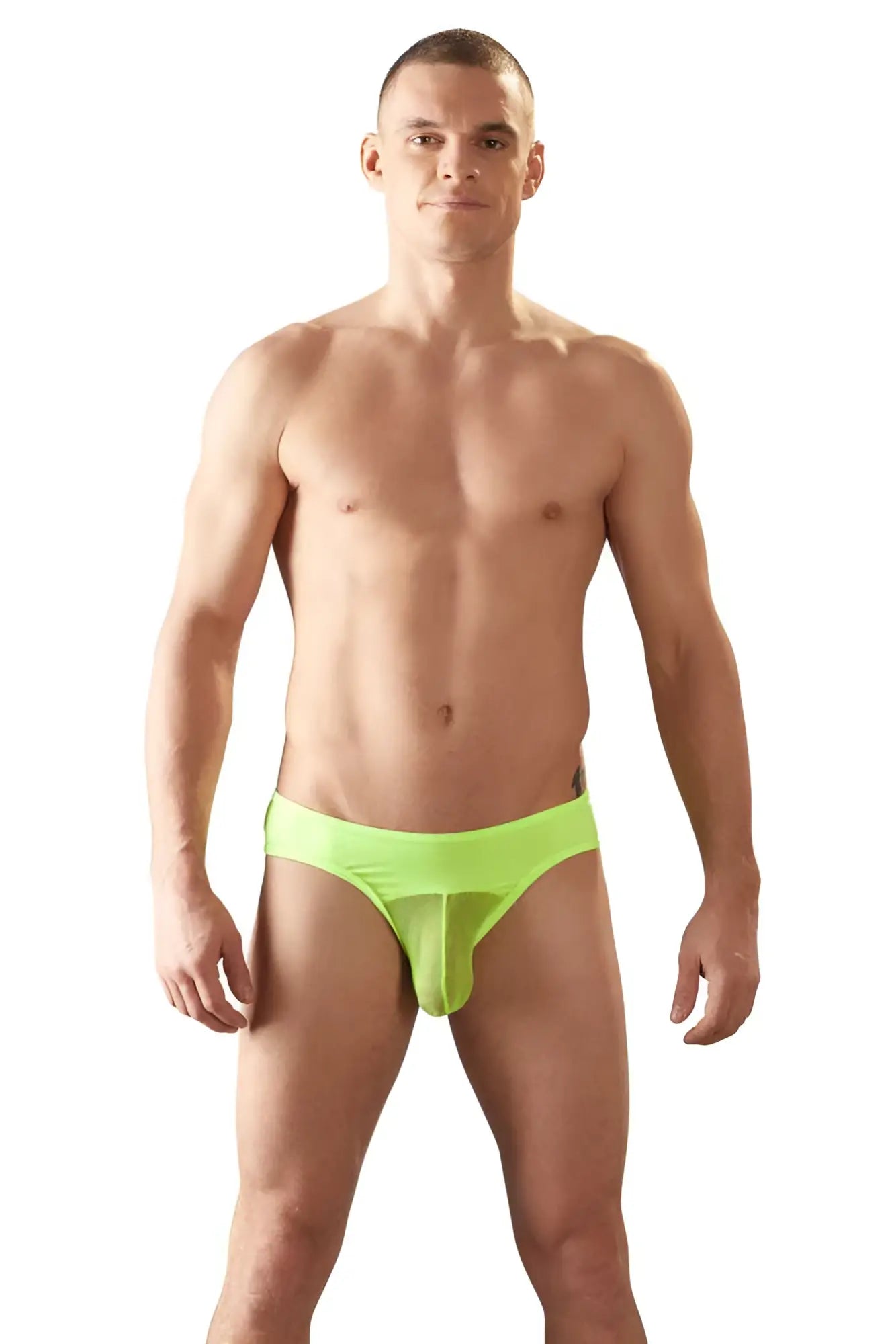 Svenjoyment neon yellow mesh pouch jock bikini briefs made of bright neon green breathable mesh size S