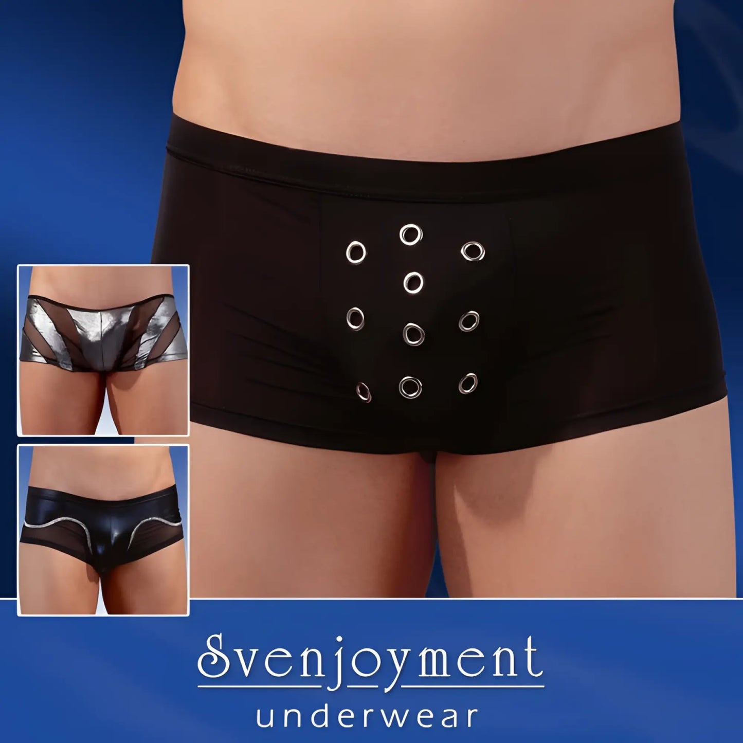 Black satin briefs with silver grommets down the front svenjoyment random surprise boxer brief underwear size l