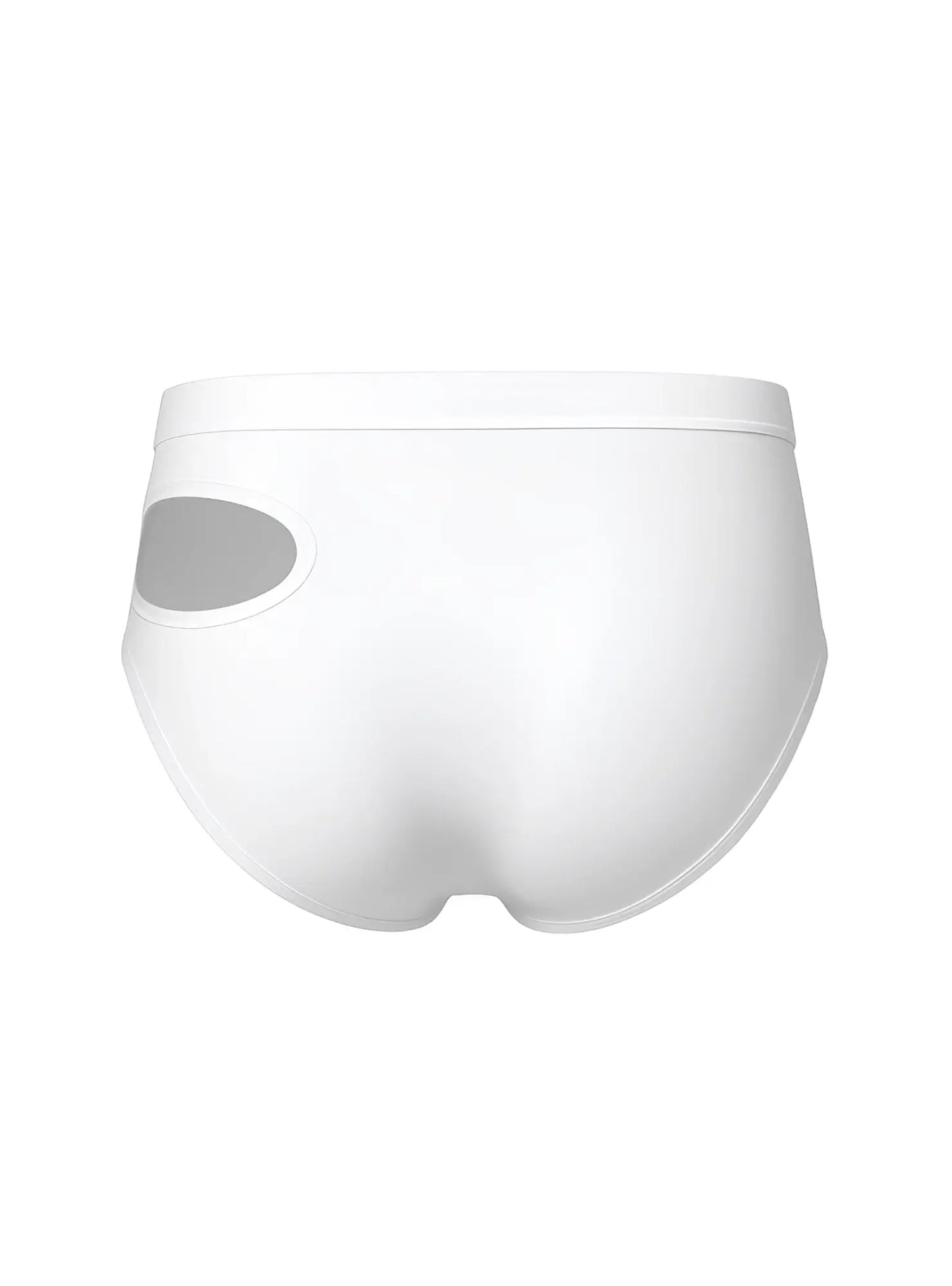 White brief underwear with a gray oval side cutout from the tartarus cut out brief collection