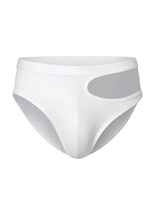 White briefs tartarus cut out brief with sheer gray side panel showcasing stylish breathable design
