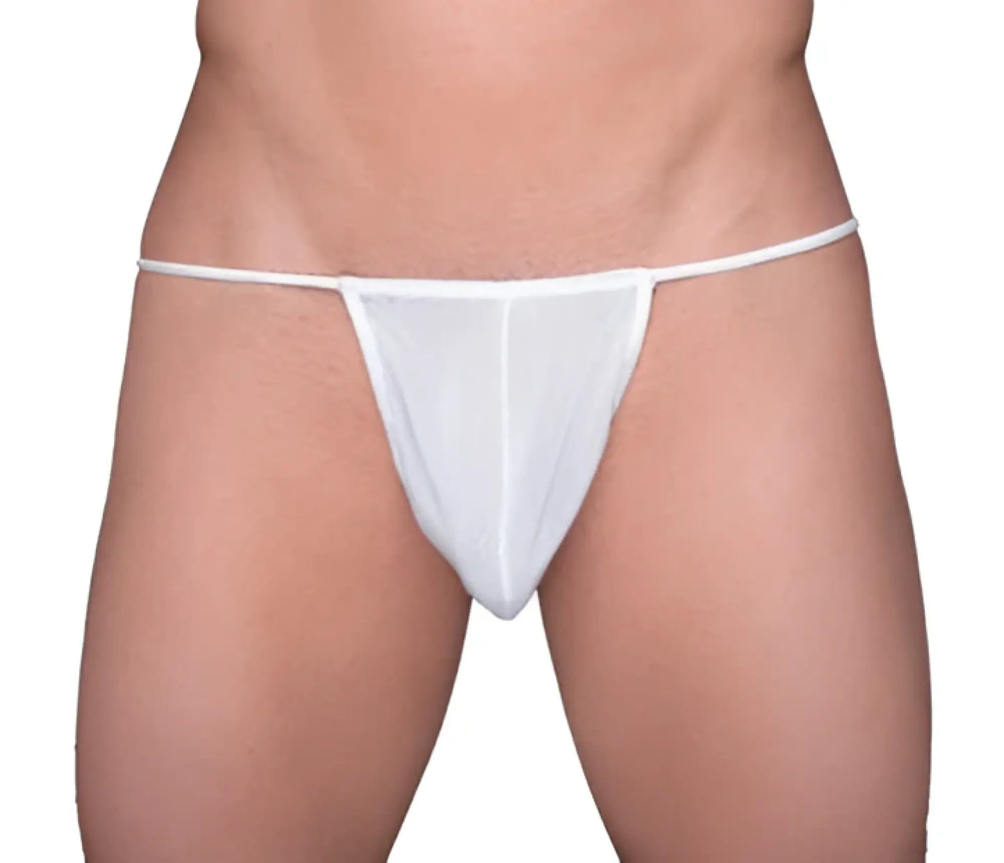 White mesh thong with thin straps showing the back side in tartarus mesh thong design