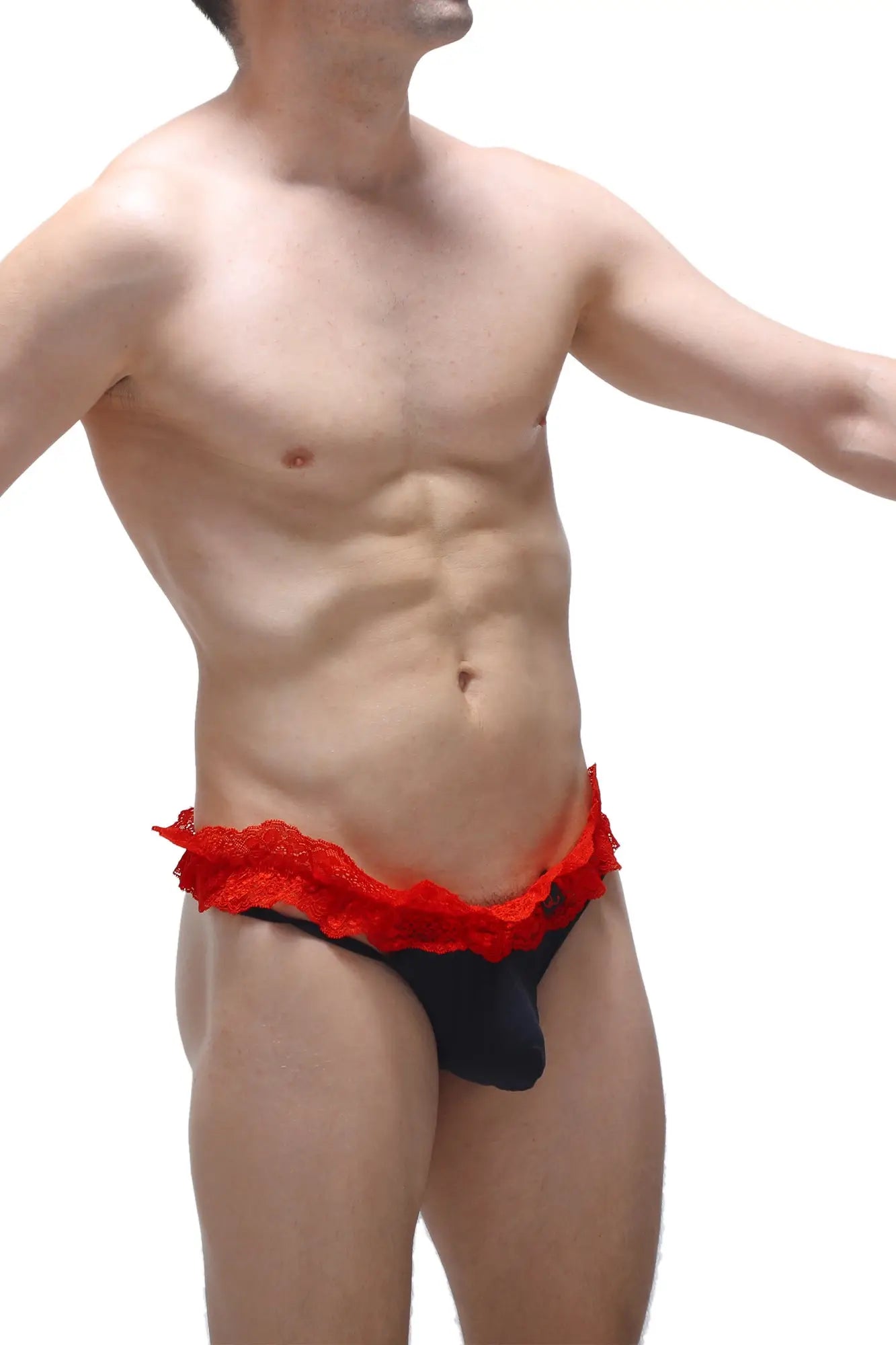 Black briefs thong fremir black with vibrant red lace trim highlighting delicate lace material design