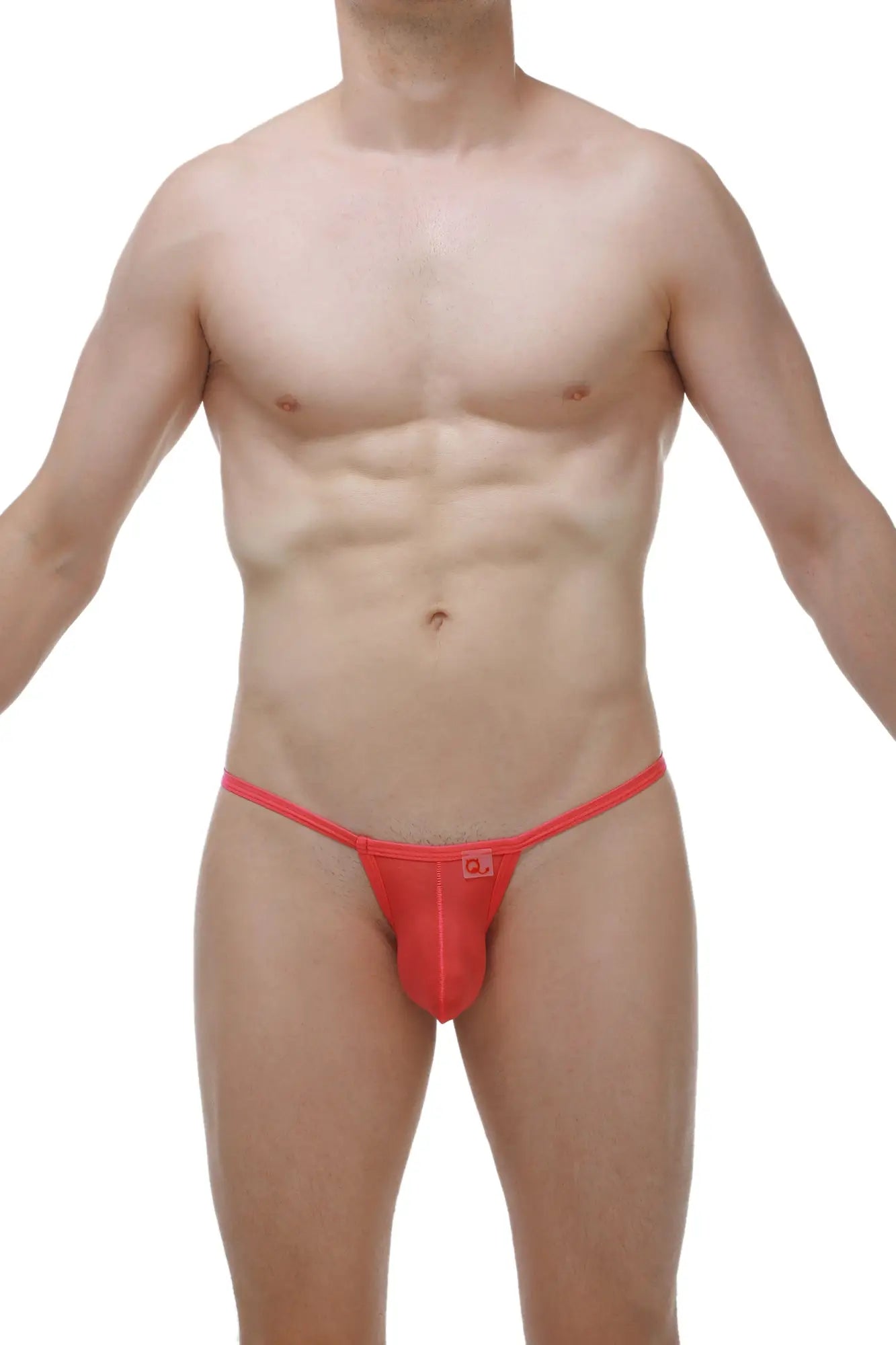 Bright red sheer mesh thong migny plum crimson with a small logo on the front for lightweight comfort