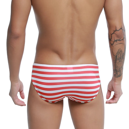 U-Station USA bikini U0022-606 red and white striped swim trunks for men with a comfortable fit