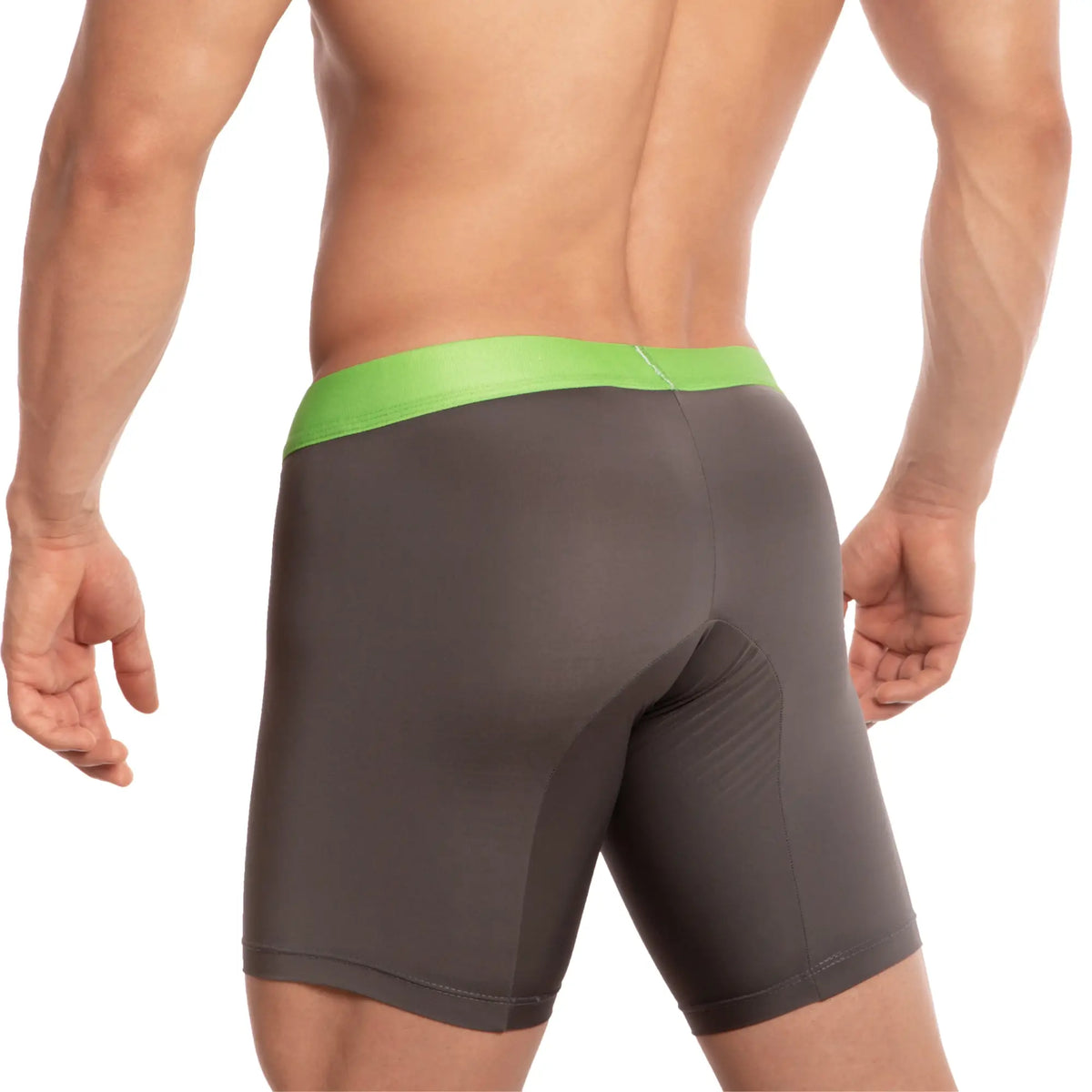 Dark gray athletic briefs with vibrant lime green waistband udg001 the pregame boxer for activewear use
