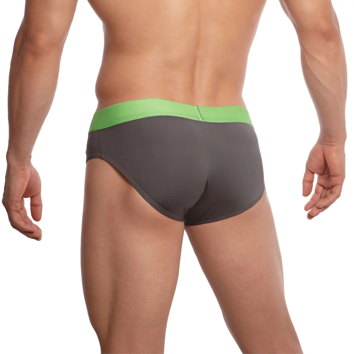 Udp udj001 brief gray fabric briefs with a bright green elastic waistband for comfortable daily wear