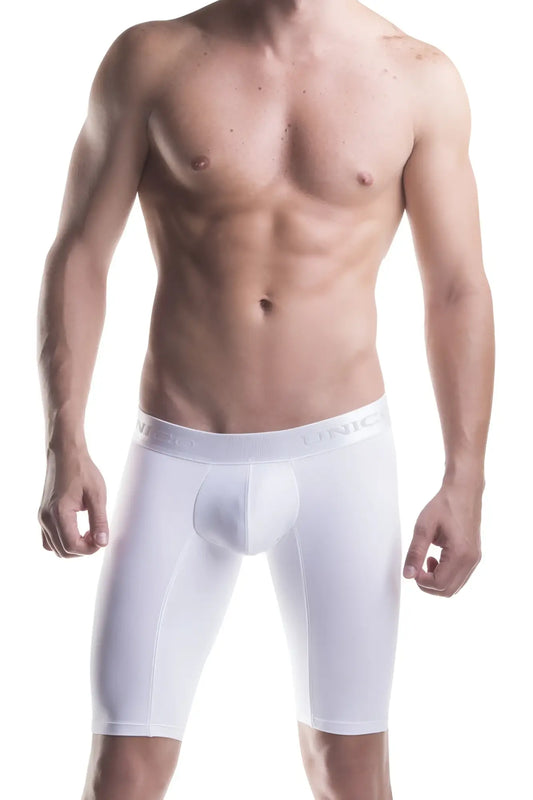 White unico 1200100300 boxer briefs with smooth microfiber fabric and unic embossed waistband in front view