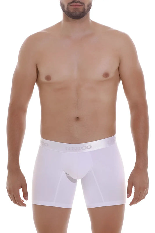 White unico cristallino a22 boxer briefs with subtle gray logo waistband in breathable fabric for comfort and support
