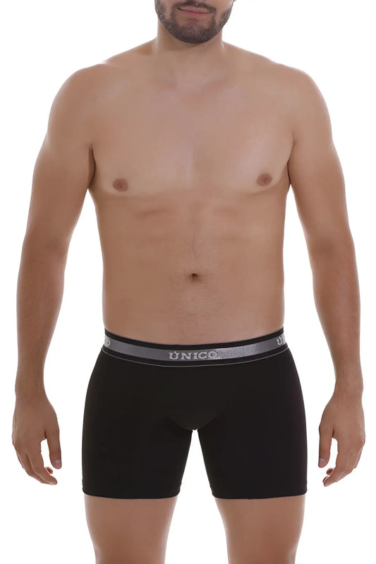 Black unico boxer briefs with gray elastic waistband featuring white brand name lettering model nebuloso m22 color 99-black