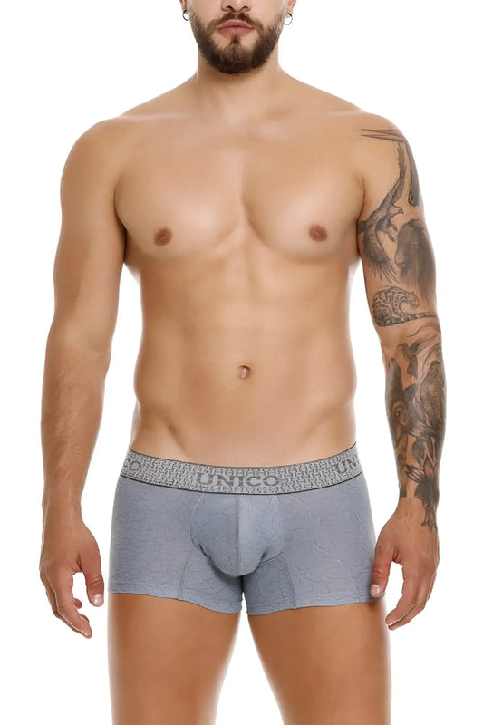 Gray patterned unico 25020100116 baldio trunks boxer briefs with textured waistband featuring brand name