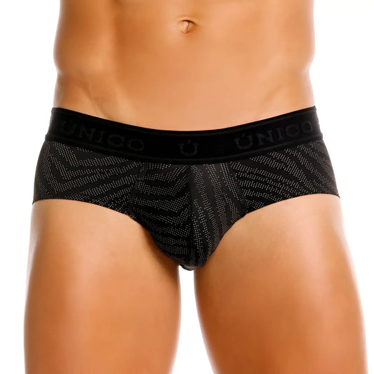Black unico zelmur briefs 25050101104 with subtle geometric pattern and embroidered waistband in color 99 black