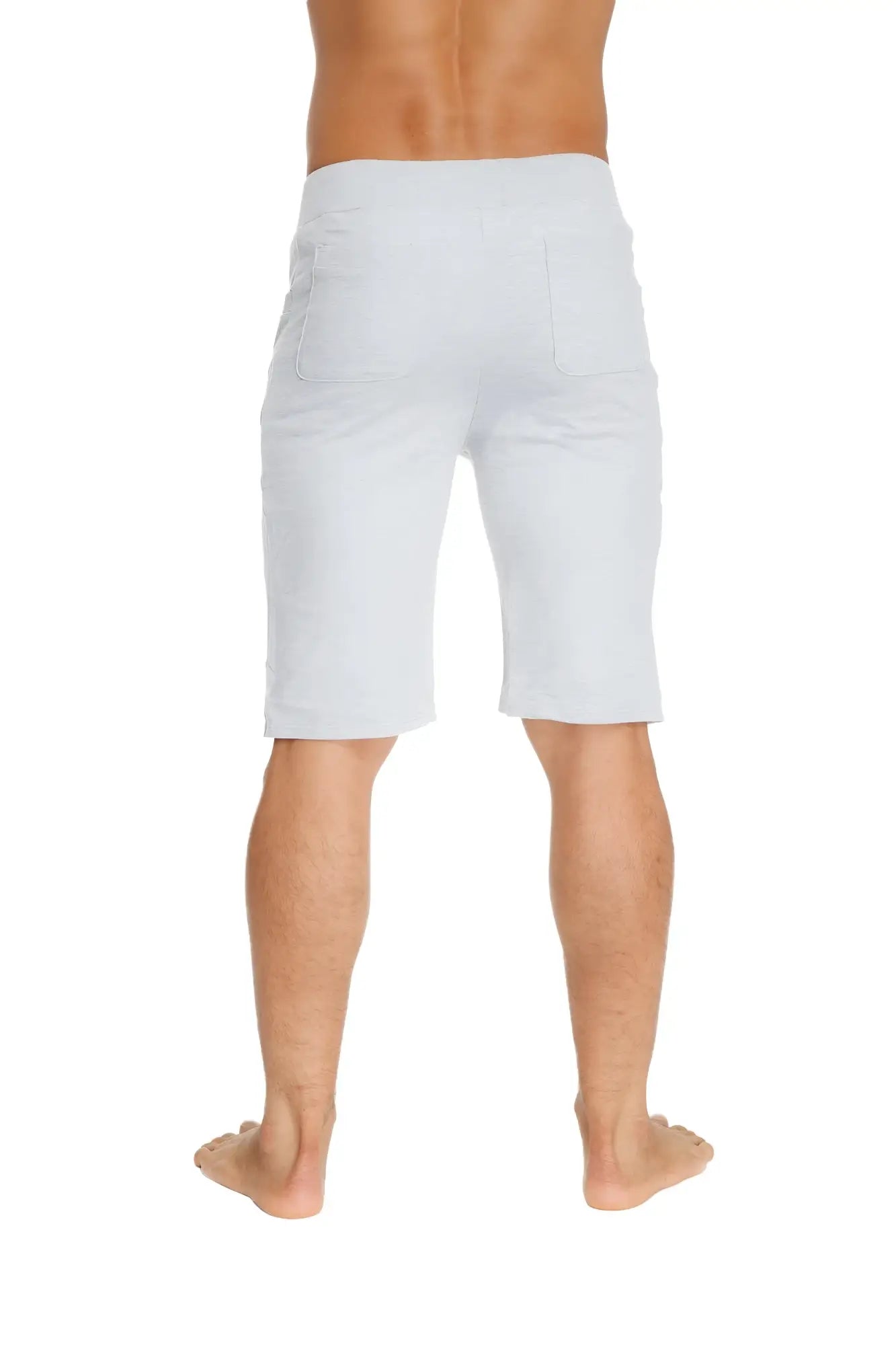 White cotton urban tactical at home dress shorts heather grey with relaxed fit and two back pockets shown from the back