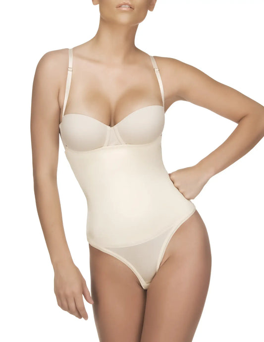 Beige Vedette 211 Nadine strapless bodysuit in nude with thin adjustable straps and smooth seamless body shaper design