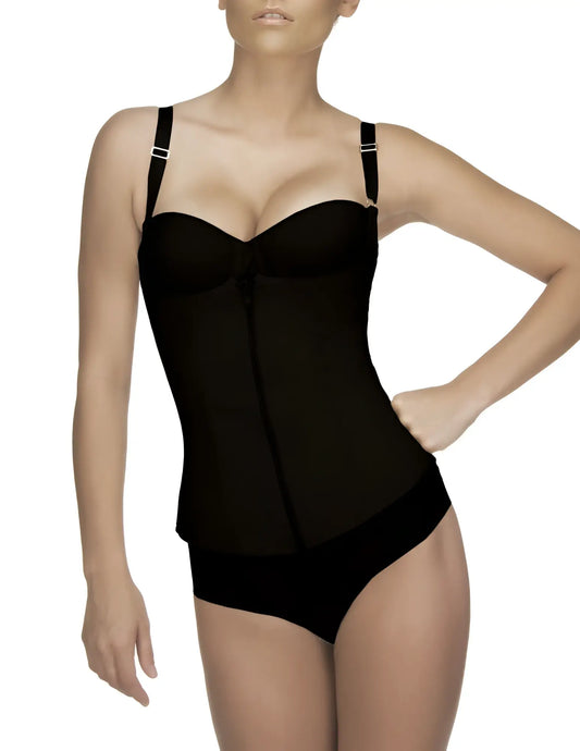 Vedette 400 Felice black underbust waist cincher corset with underwire adjustable straps and front zipper closure