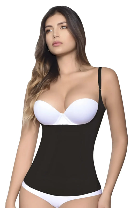 Vedette 5087 firm control black tank-top body shaper with seamless design thin straps and fitted silhouette