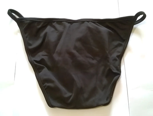 Black satin-like briefs with elastic waistband and leg openings from vizeau strapwork bikini swimwear in black size s