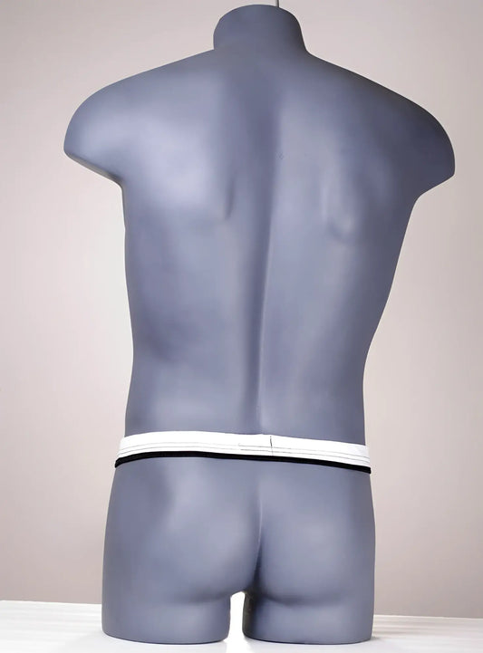 Gray mannequin torso wearing white and black striped waistband of wildmant the ball lifter protruder 2 product