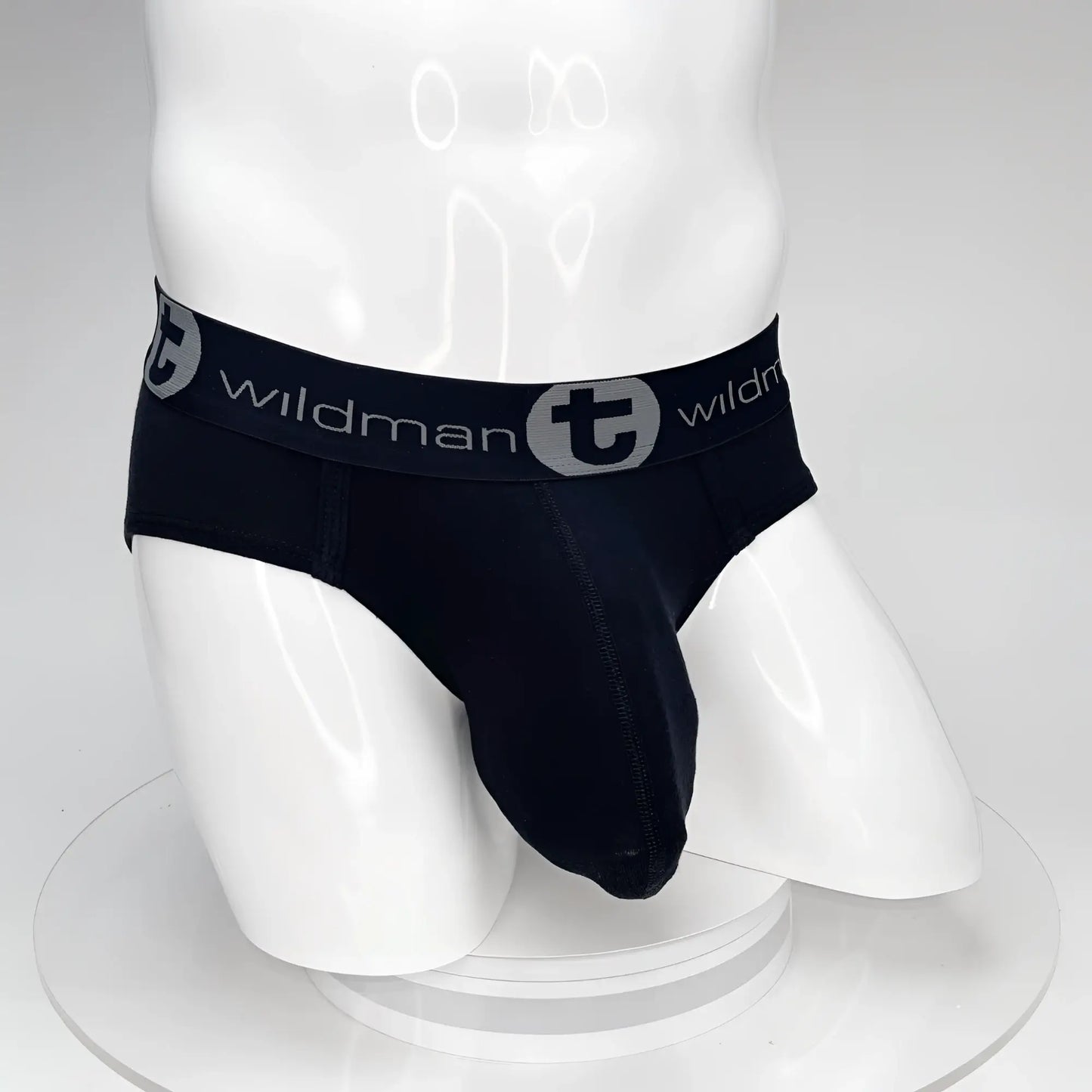 Black wildman big boy pouch cotton briefs with gray logo band designed for men