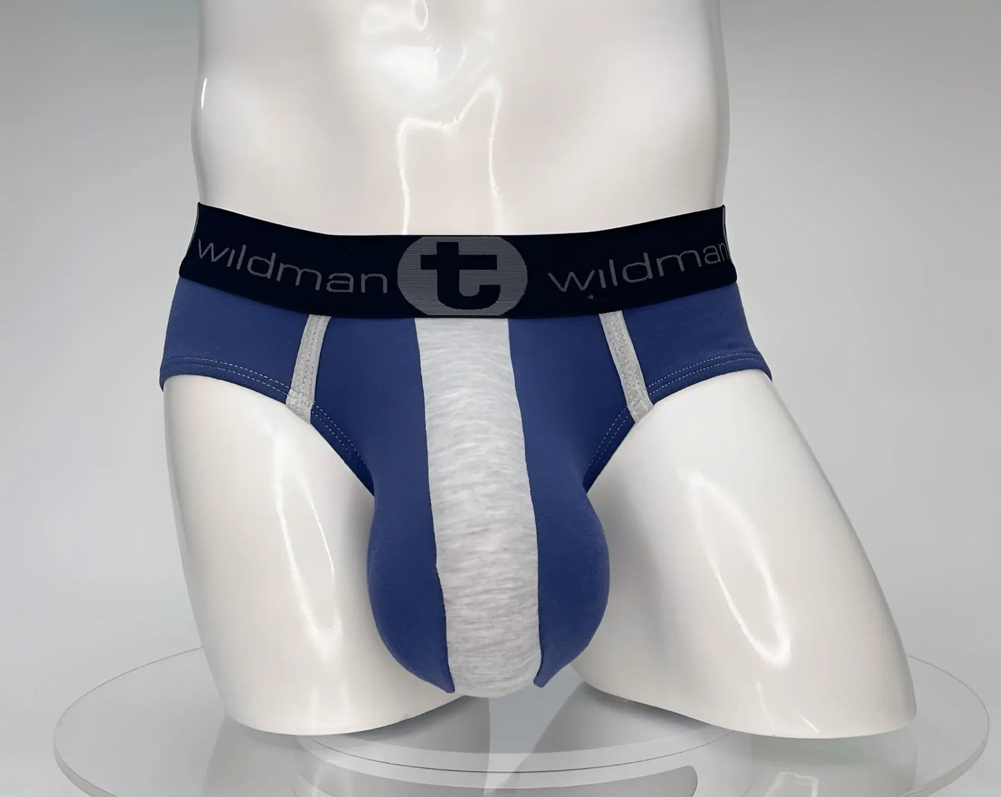 Wildmant cotton monster cock brief dark blue and gray men’s briefs with a central gray panel and cotton fabric
