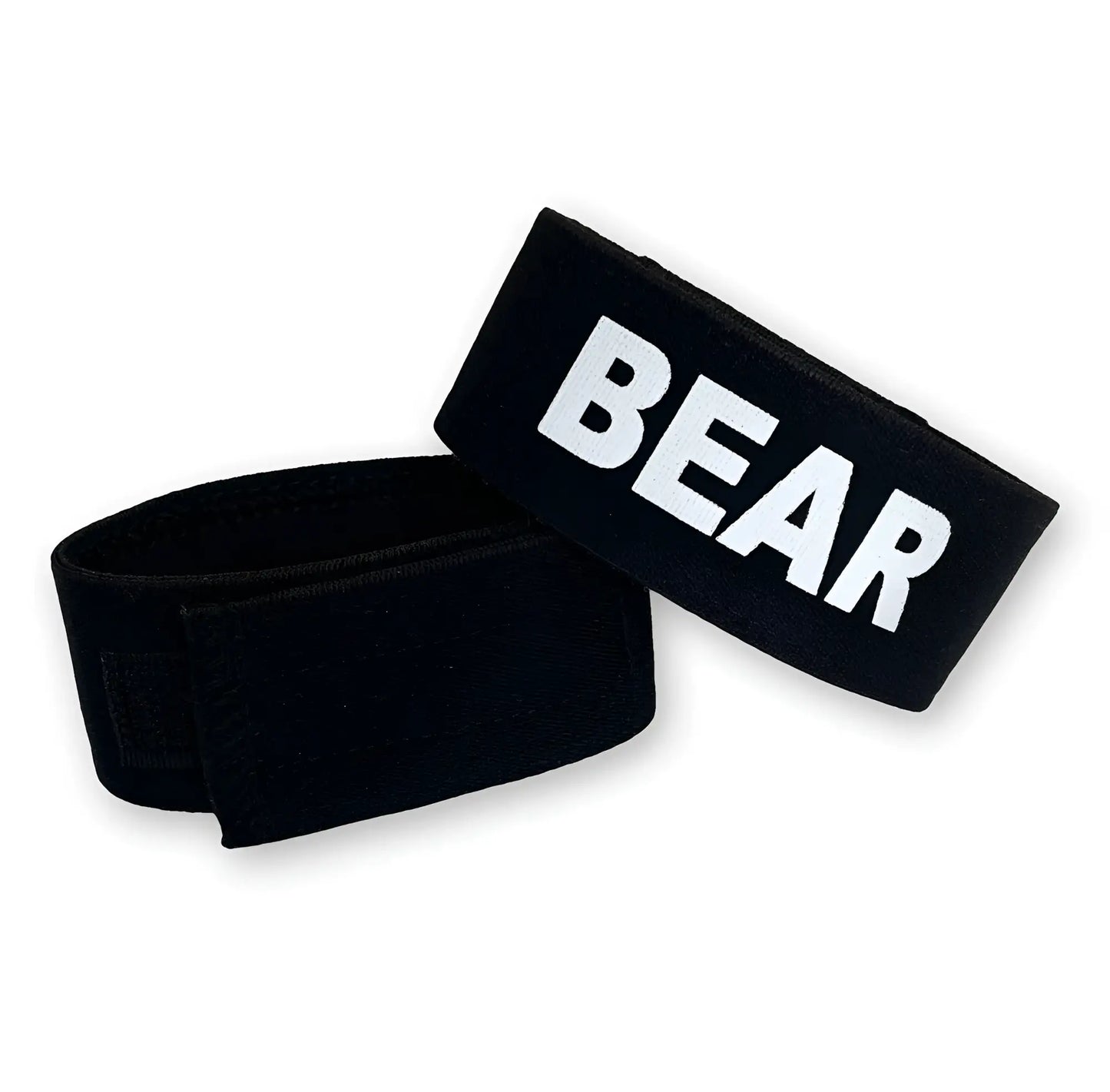 Wildmant fetish max black elastic wristband cock-ring with bold white bear lettering