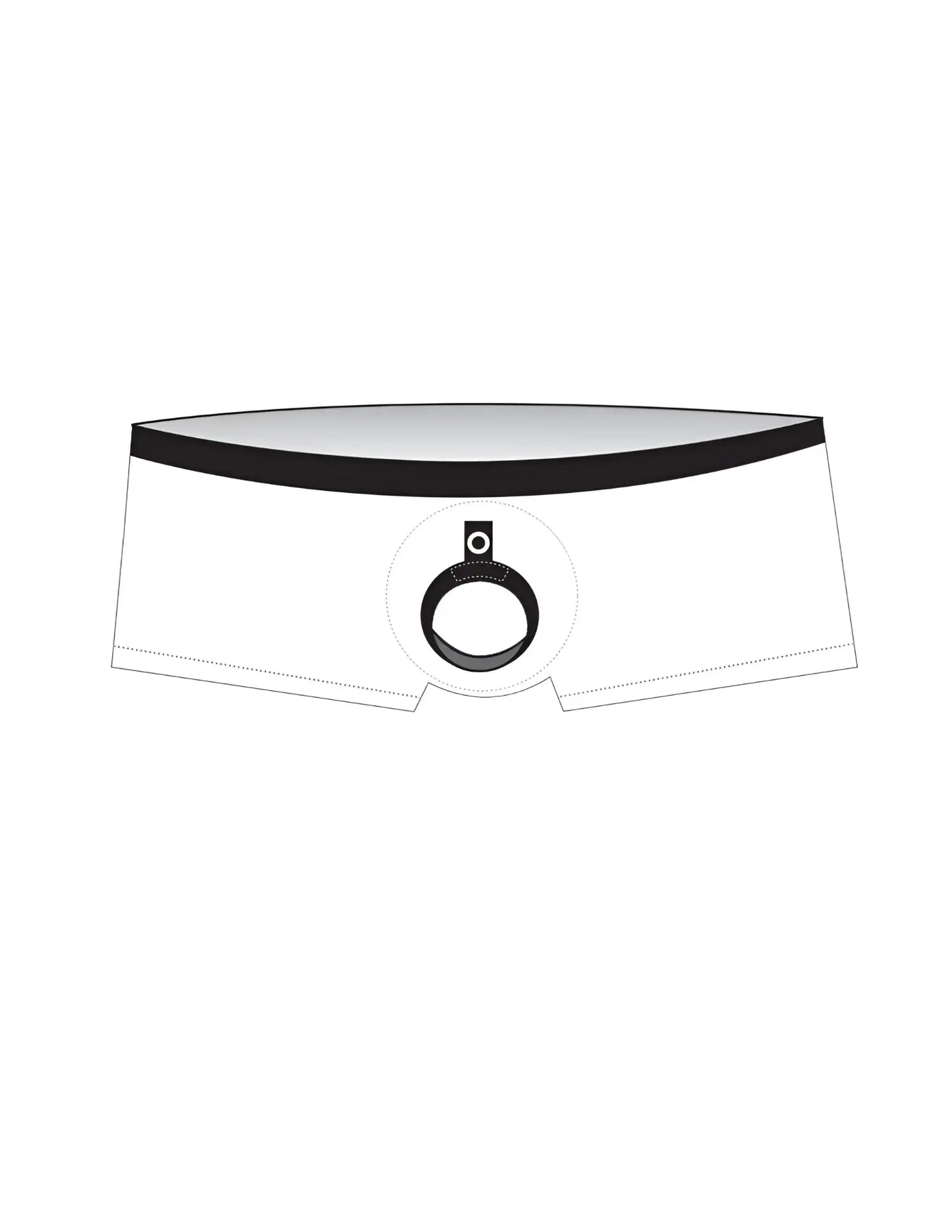 Red WildmanT mid-cut sport swim trunks featuring a black waistband and a centered integrated cock ring attachment.