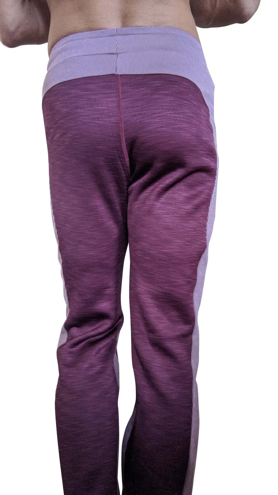 Winter collection plum purple thick-weight fleece track pants with ribbed waistband and lavender side panels