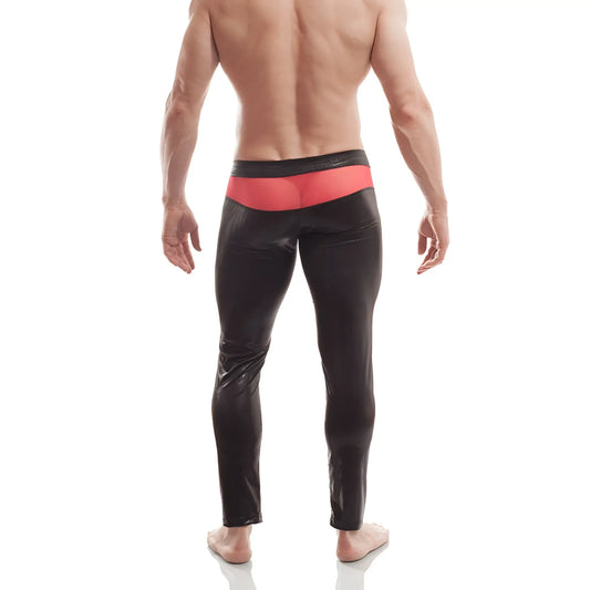 Black glossy wojoer leggings with vibrant red waistband and mesh powernet inserts size xl
