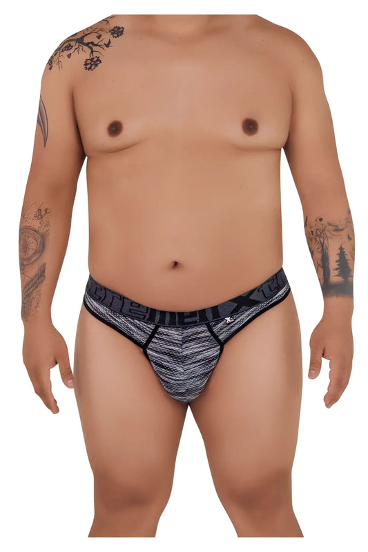 Xtremen 91100x microfiber mesh thongs in black with a bold textured black and gray patterned design