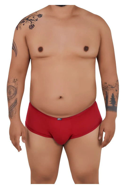 Xtremen 91103X red microfiber men’s briefs with a small blue brand tag on the waistband